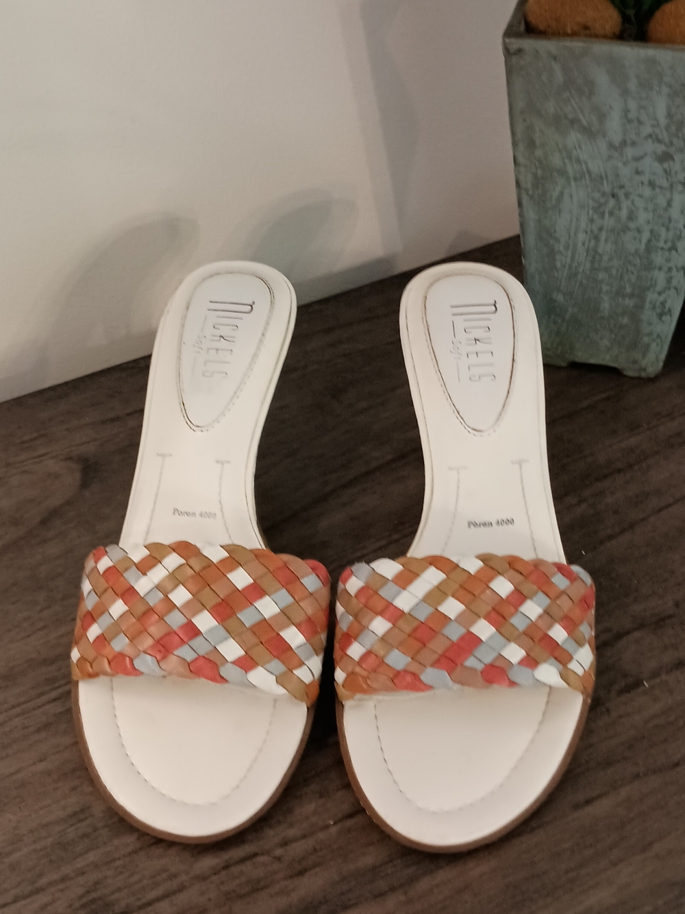Nickels Woven Slide Mules in White, Tan, Orange